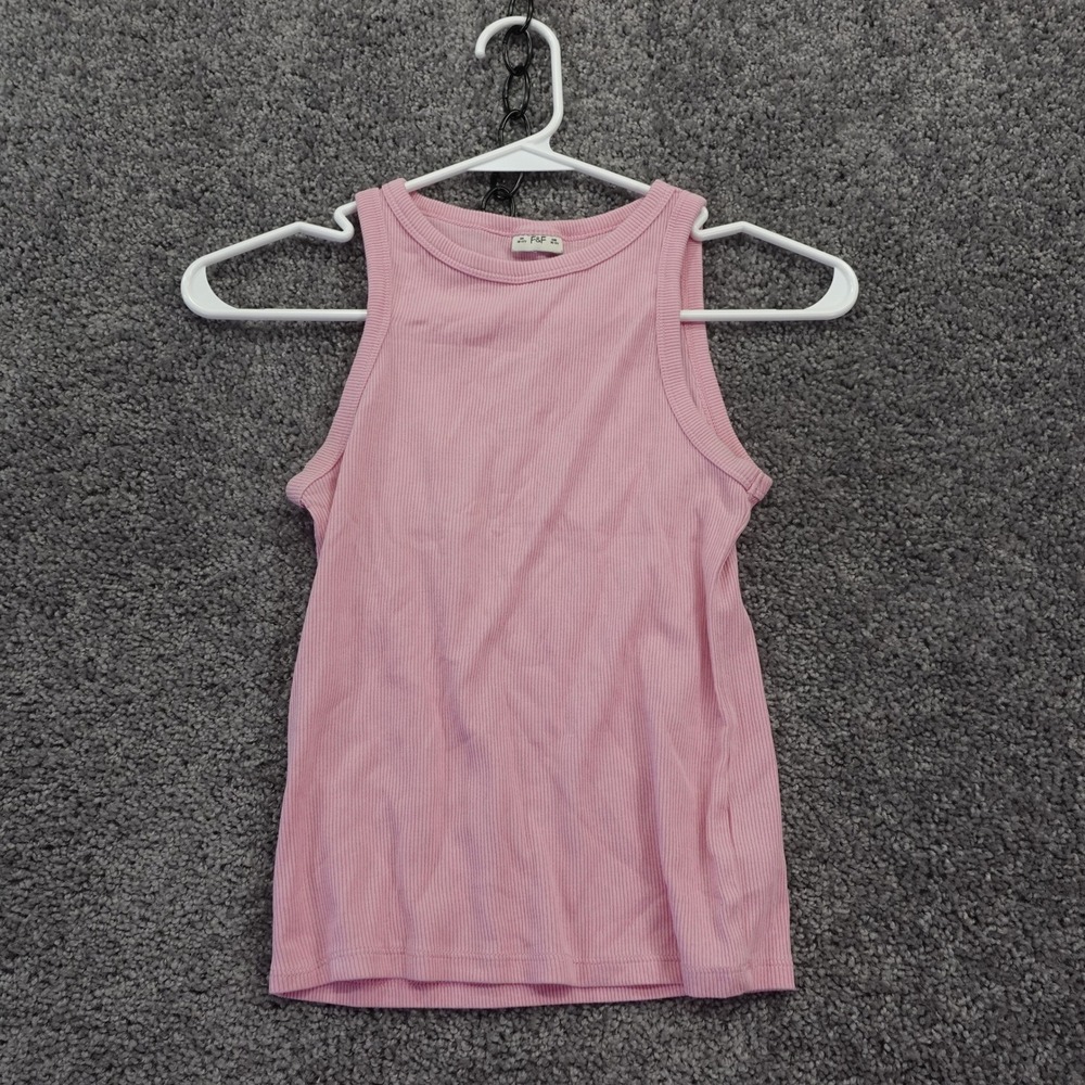 F&F Tank Top Girls 10-11Y Pink Ribbed Sleeveless Casual Round Neck Solid Summer